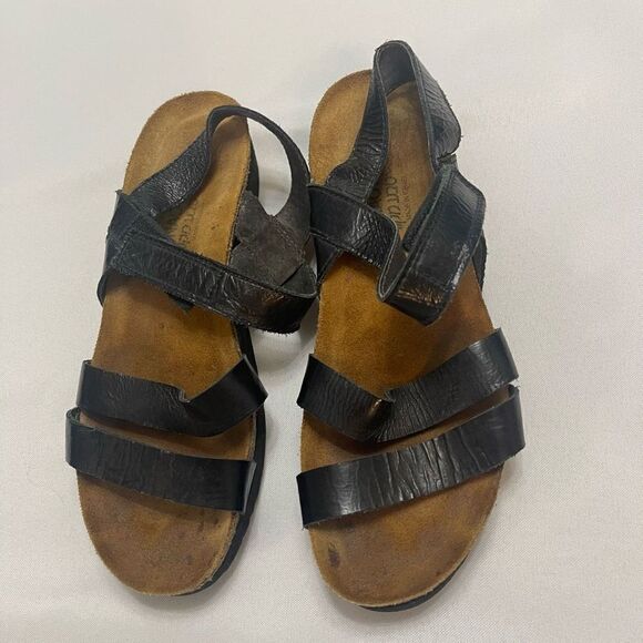 Naot Israel Sharon Black Thread Cork Leather Sandals Size 38 US 7 - Picture 2 of 8